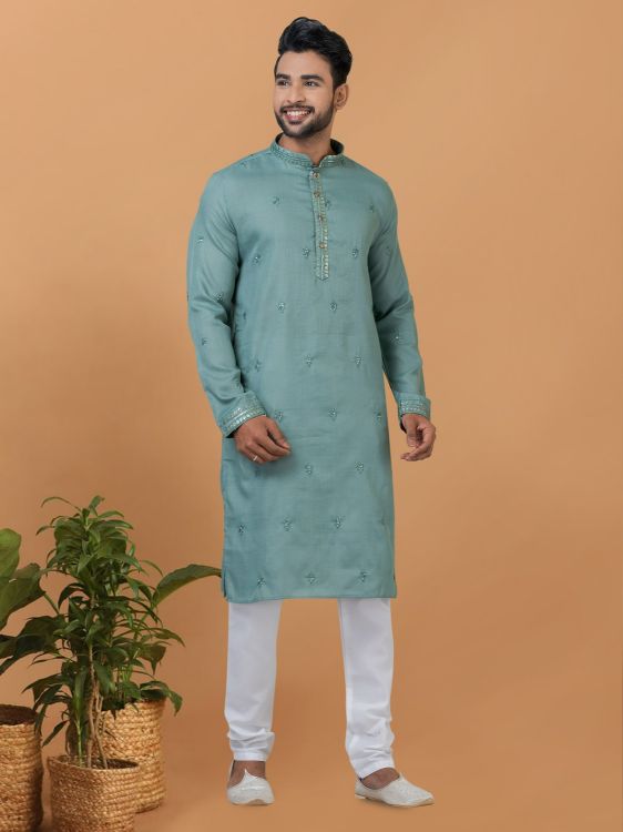 Picture of Enticing Poly Cotton Blue Kurta Pajama