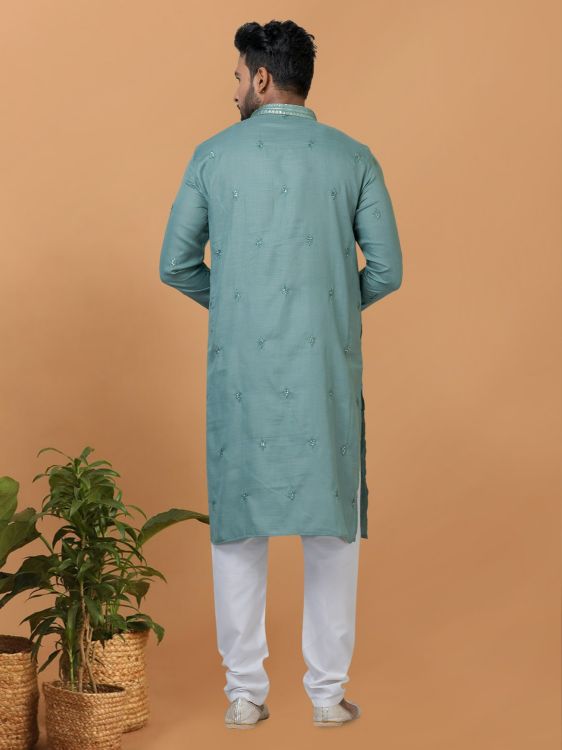 Picture of Enticing Poly Cotton Blue Kurta Pajama