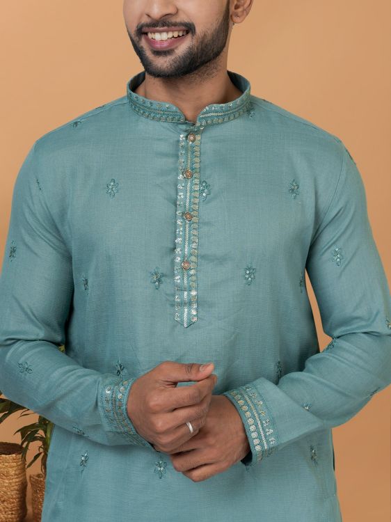Picture of Enticing Poly Cotton Blue Kurta Pajama