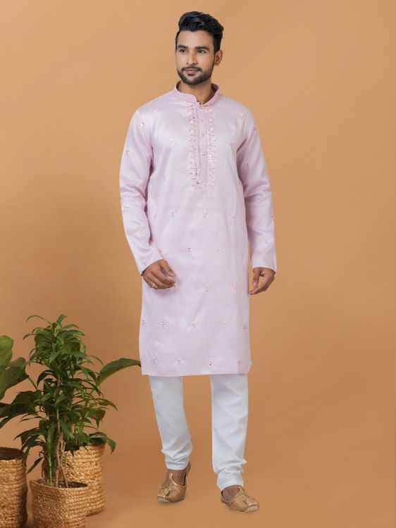 Picture of Enticing Silk Light Pink Kurta Pajama