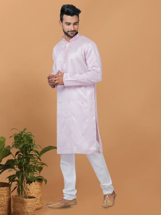 Picture of Enticing Silk Light Pink Kurta Pajama