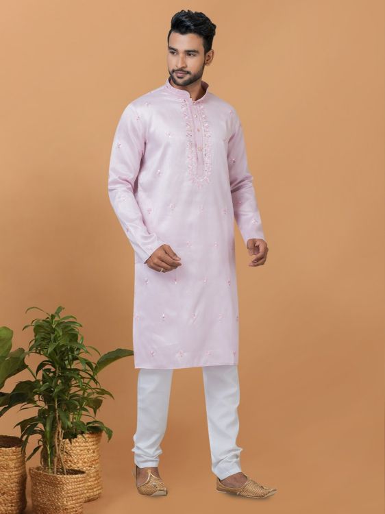 Picture of Enticing Silk Light Pink Kurta Pajama