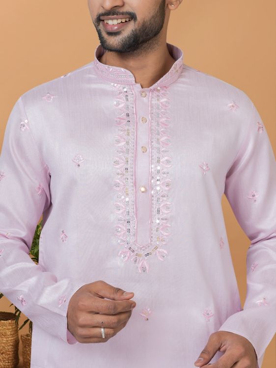 Picture of Enticing Silk Light Pink Kurta Pajama