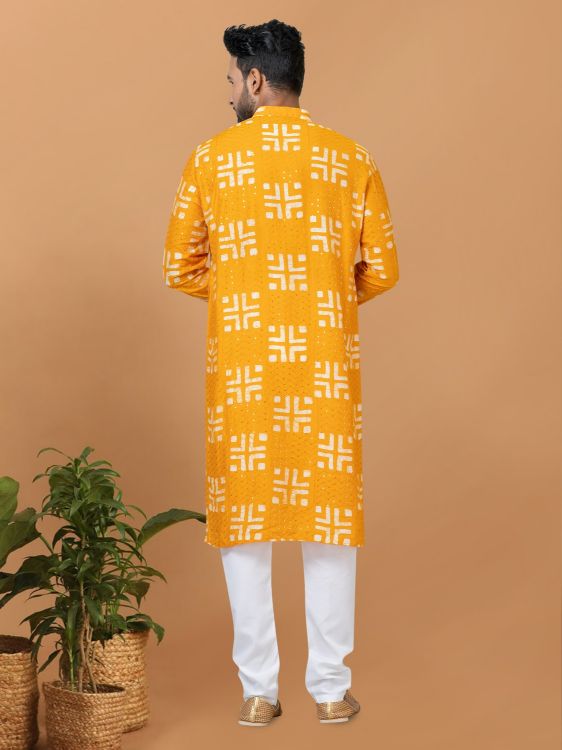 Picture of Cotton & Silk & Ps Viscose Maroon,yellow Kurta Pajama