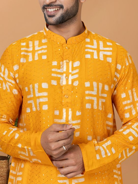 Picture of Cotton & Silk & Ps Viscose Maroon,yellow Kurta Pajama