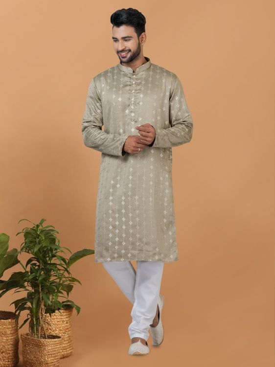 Picture of Well Formed Semi Gaji Silk Light Green Kurta Pajama