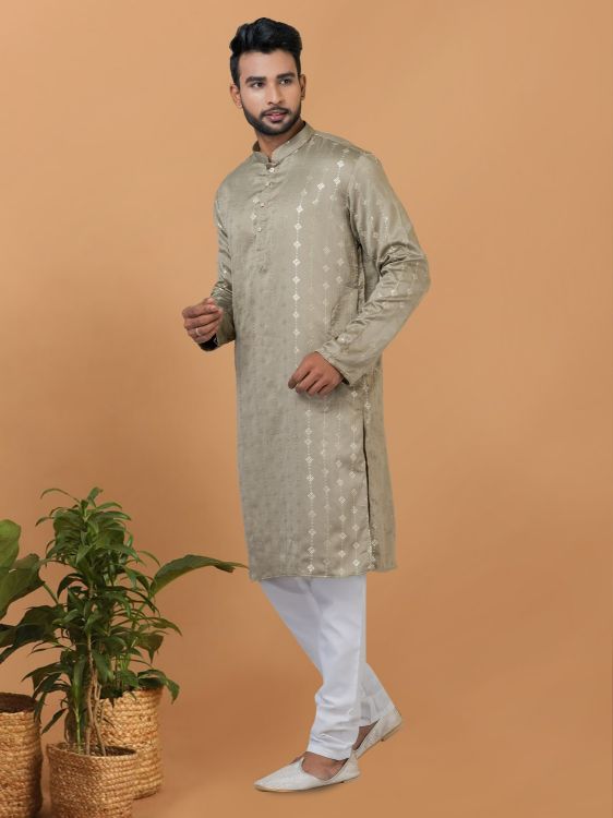Picture of Well Formed Semi Gaji Silk Light Green Kurta Pajama