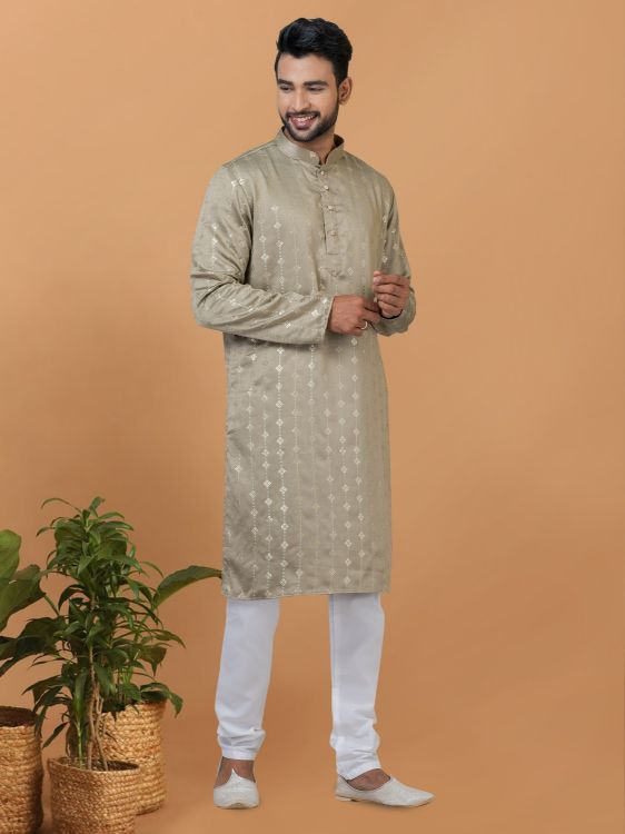 Picture of Well Formed Semi Gaji Silk Light Green Kurta Pajama