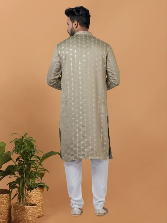 Picture of Well Formed Semi Gaji Silk Light Green Kurta Pajama