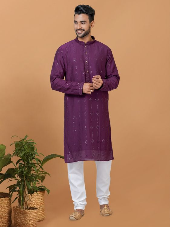 Picture of Grand Viscose Cotton Purple Kurta Pajama