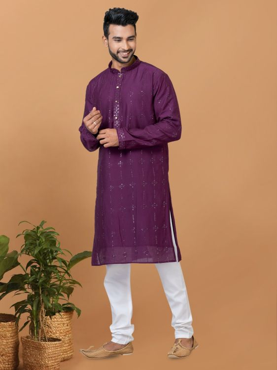 Picture of Grand Viscose Cotton Purple Kurta Pajama