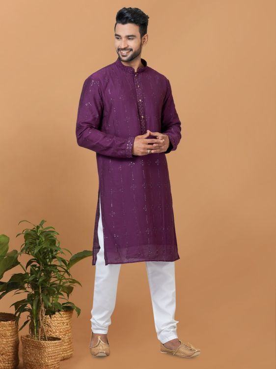 Picture of Grand Viscose Cotton Purple Kurta Pajama