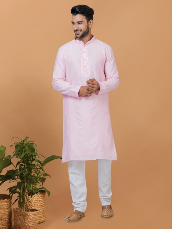 Picture of Delightful Viscose Cotton Light Pink Kurta Pajama
