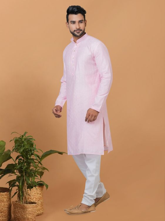 Picture of Delightful Viscose Cotton Light Pink Kurta Pajama