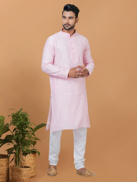 Picture of Delightful Viscose Cotton Light Pink Kurta Pajama
