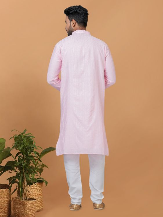 Picture of Delightful Viscose Cotton Light Pink Kurta Pajama