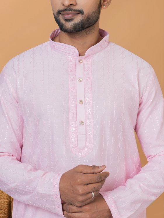 Picture of Delightful Viscose Cotton Light Pink Kurta Pajama