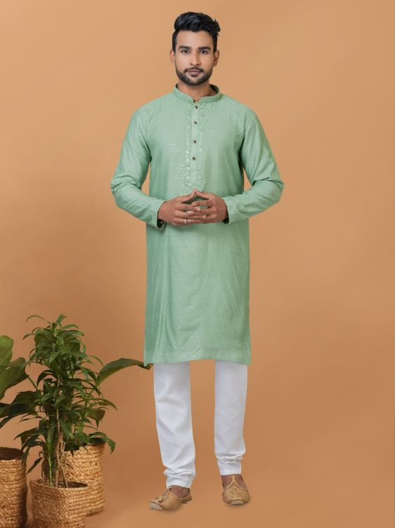 Picture of Sublime Viscose Cotton Light Green Kurta Pajama