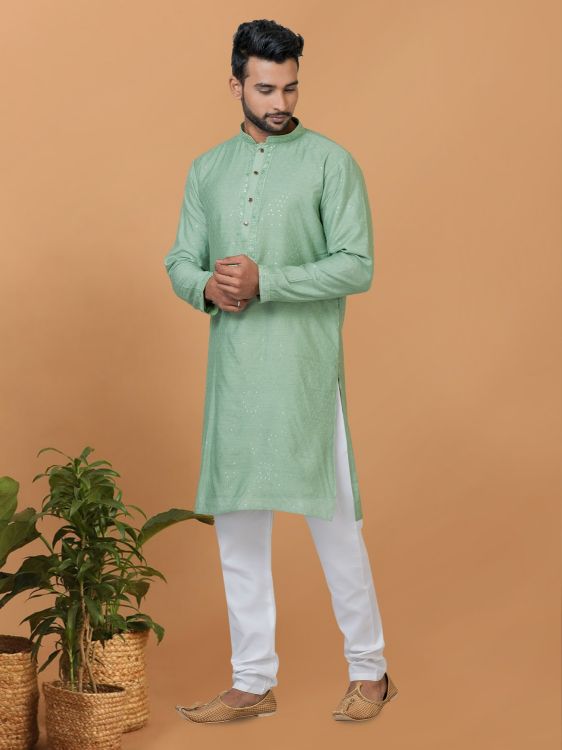 Picture of Sublime Viscose Cotton Light Green Kurta Pajama
