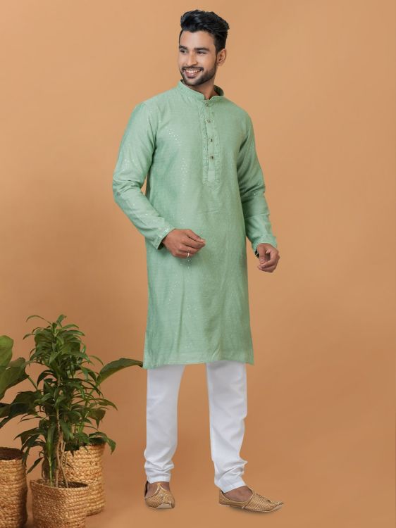 Picture of Sublime Viscose Cotton Light Green Kurta Pajama