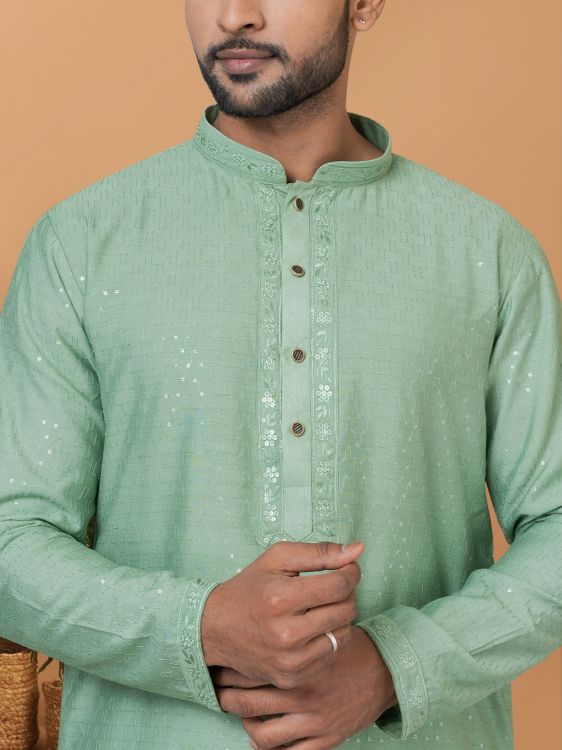 Picture of Sublime Viscose Cotton Light Green Kurta Pajama