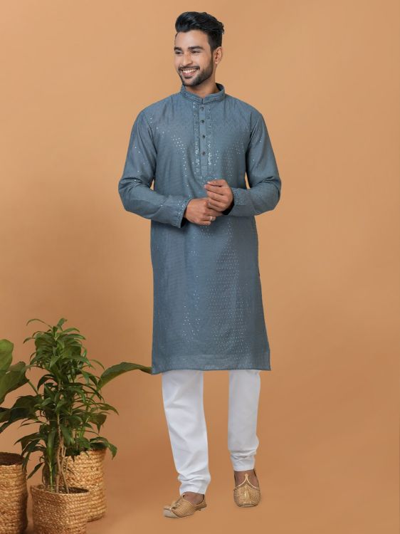 Picture of Nice Viscose Cotton Blue Kurta Pajama