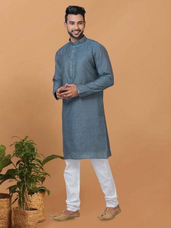Picture of Nice Viscose Cotton Blue Kurta Pajama