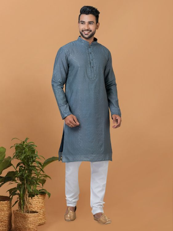 Picture of Nice Viscose Cotton Blue Kurta Pajama