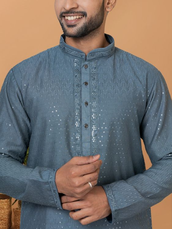 Picture of Nice Viscose Cotton Blue Kurta Pajama