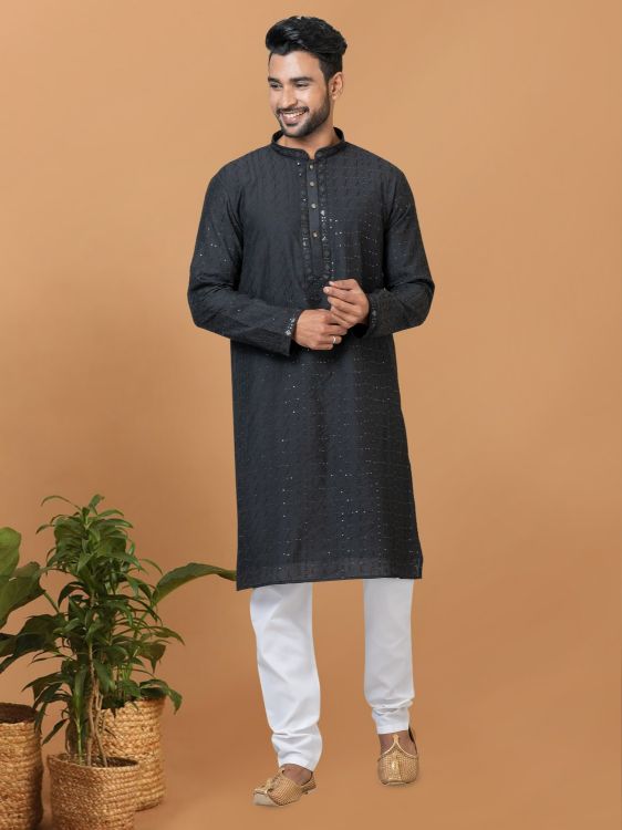 Picture of Exquisite Viscose Cotton Black Kurta Pajama