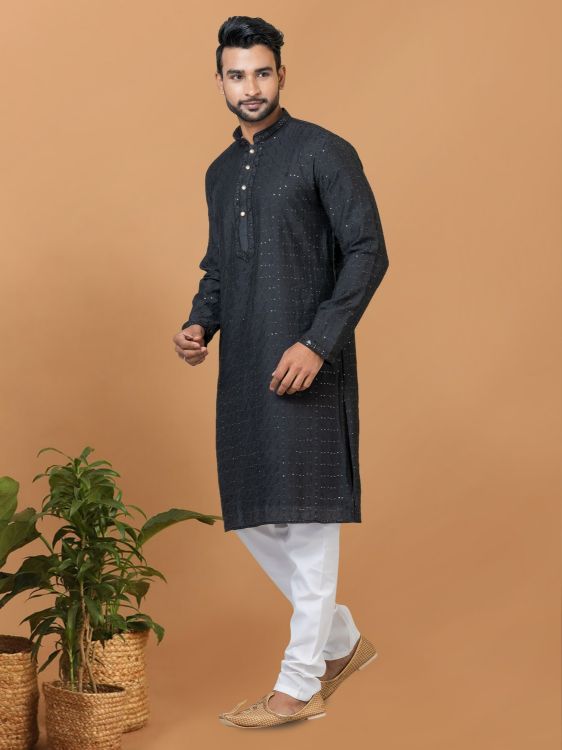 Picture of Exquisite Viscose Cotton Black Kurta Pajama