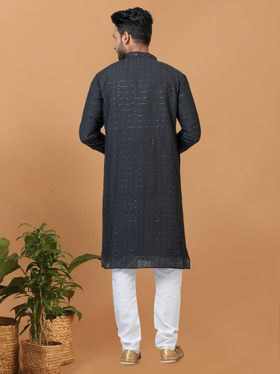 Picture of Exquisite Viscose Cotton Black Kurta Pajama