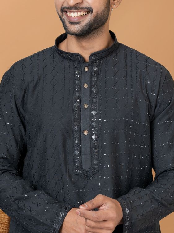 Picture of Exquisite Viscose Cotton Black Kurta Pajama