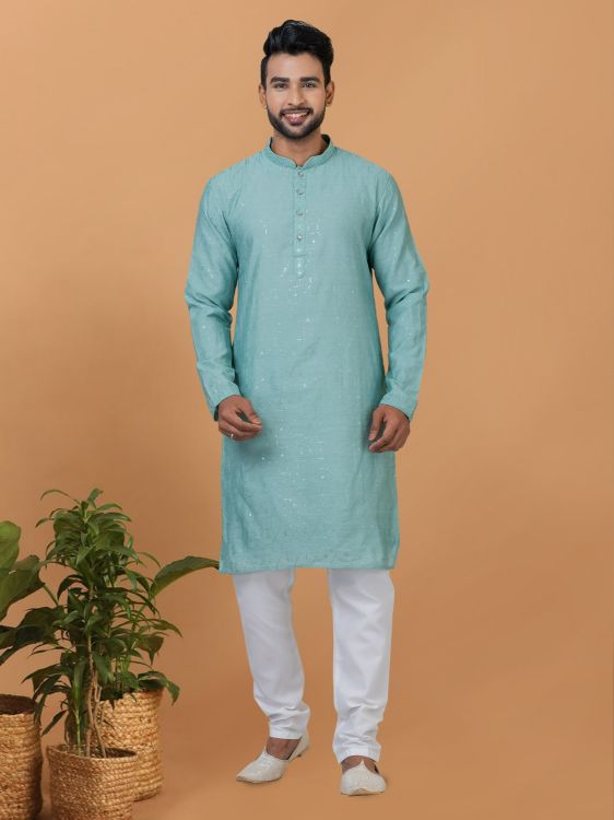 Picture of Magnificent Viscose Cotton Blue Kurta Pajama