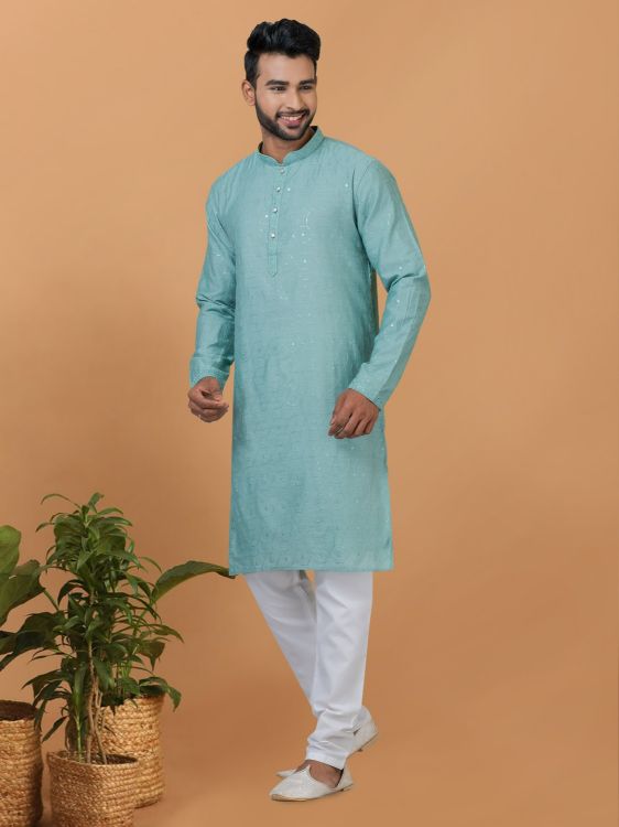 Picture of Magnificent Viscose Cotton Blue Kurta Pajama