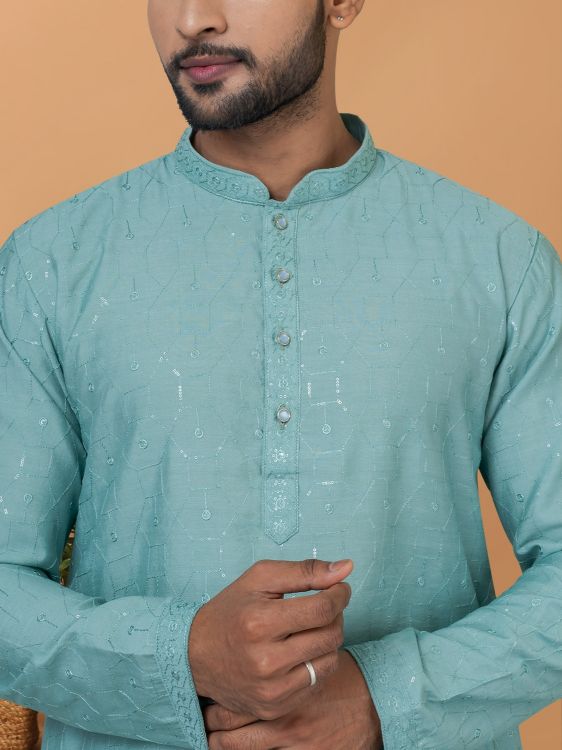 Picture of Magnificent Viscose Cotton Blue Kurta Pajama