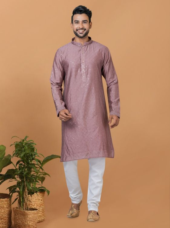 Picture of Delightful Viscose Cotton Pink Kurta Pajama