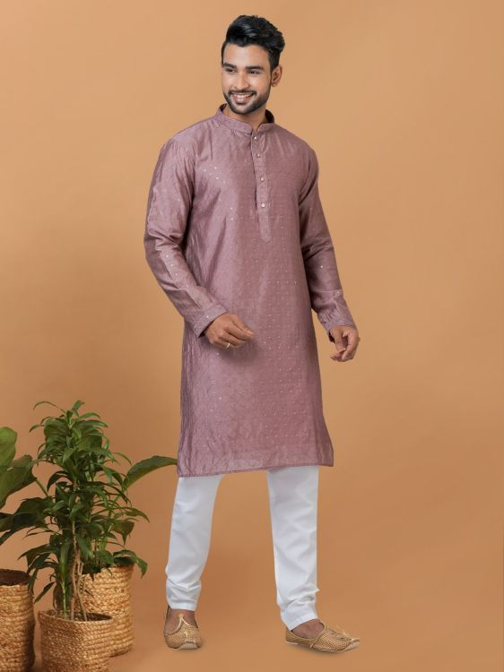 Picture of Delightful Viscose Cotton Pink Kurta Pajama