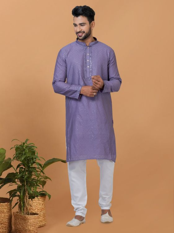 Picture of Pleasing Viscose Cotton Purple Kurta Pajama