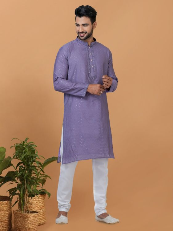 Picture of Pleasing Viscose Cotton Purple Kurta Pajama