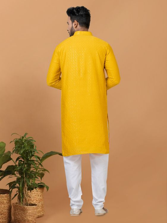 Picture of Amazing Viscose Cotton Yellow Kurta Pajama
