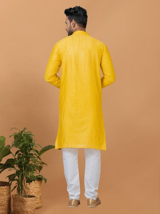 Picture of Ideal Viscose Cotton Yellow Kurta Pajama