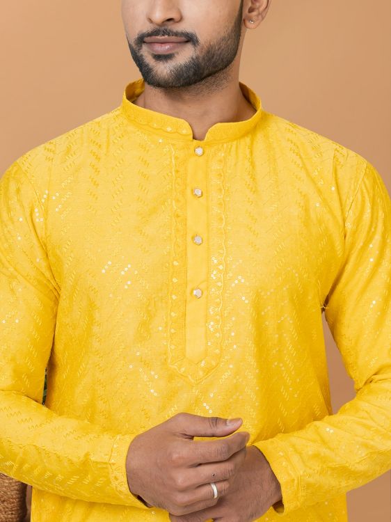 Picture of Ideal Viscose Cotton Yellow Kurta Pajama