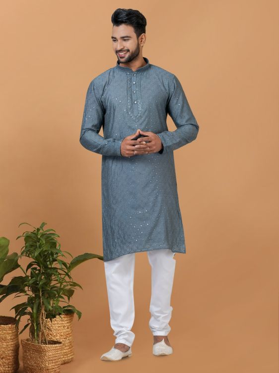 Picture of Alluring Viscose Cotton Grey Kurta Pajama