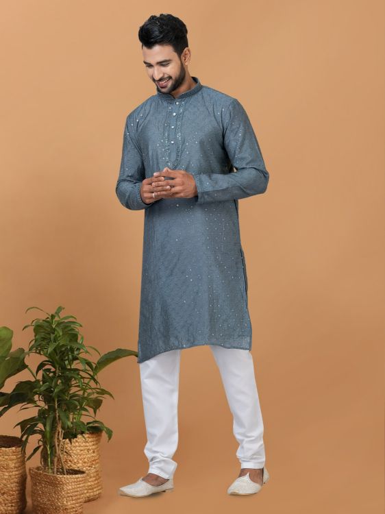 Picture of Alluring Viscose Cotton Grey Kurta Pajama