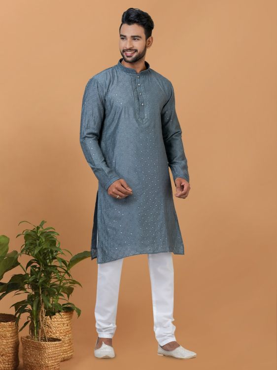 Picture of Alluring Viscose Cotton Grey Kurta Pajama