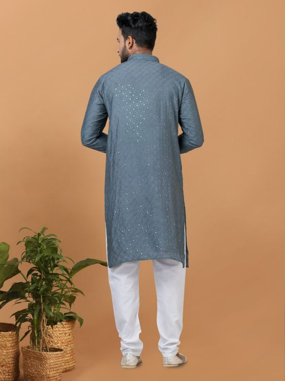 Picture of Alluring Viscose Cotton Grey Kurta Pajama