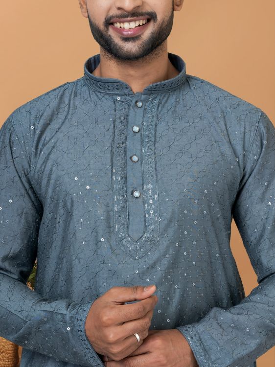Picture of Alluring Viscose Cotton Grey Kurta Pajama