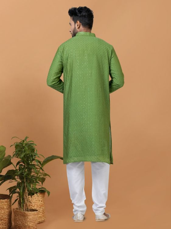 Picture of Classy Viscose Cotton Green Kurta Pajama