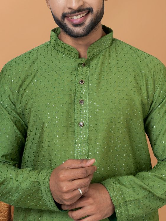 Picture of Classy Viscose Cotton Green Kurta Pajama